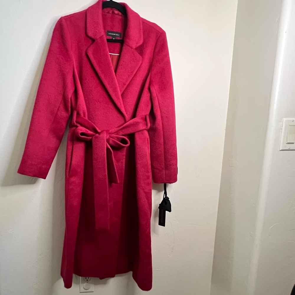 Katherine Kelly Suri Alpaca‎ Wool Blend Belted Wrap Coat Red Size 8